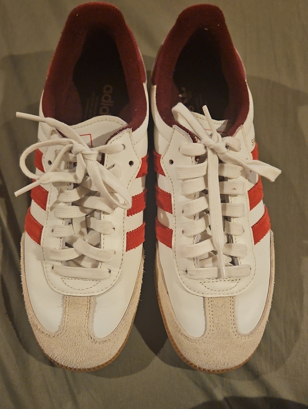 adidas Men’s White Sneakers with Red Stripes and Tan Accents